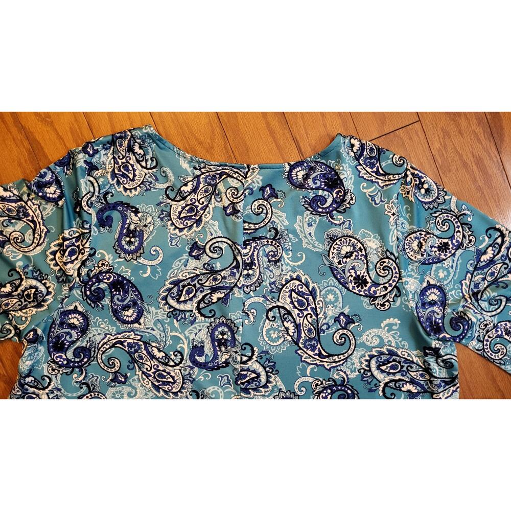 Ruby Rd. Aqua Paisley Print Blouse Womans Size 1X With 3/4 Sleeve - Picture 5 of 15